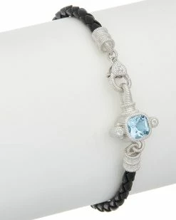 Flash Sale ⌛ Judith Ripka Silver & Leather 2.12 Ct. Tw. Gemstone Bracelet 👩 Women Bracelets 👏
