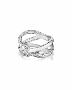 Hot Sale 👍 Judith Ripka Aura Silver White Topaz Crisscross Ring 👩 Women Rings 😉