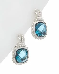 Promo 😉 Judith Ripka Cushion Silver 6.40 Ct. Tw. London Blue Spinel Earrings 👩 Women 🌟