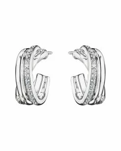 Discount 🤩 Judith Ripka Aura Silver White Topaz Hoops 👩 Women Earrings 🔔
