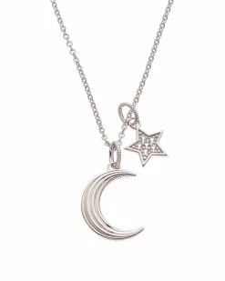 Best deal 😍 Judith Ripka Little Jewels Silver Moon & Star Pendant Necklace 👩 Women Necklaces 🥰