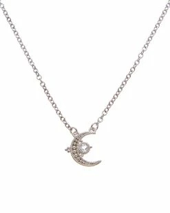 Hot Sale 🎁 Judith Ripka Little Jewels Silver 0.14 Ct. Tw. White Topaz Moon Pendant Necklace 👩 Women Necklaces 🎁