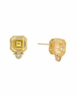 Wholesale 💯 Judith Ripka La Petite 14K Over Silver CZ Cushion Studs 👩 Women Earrings 😀