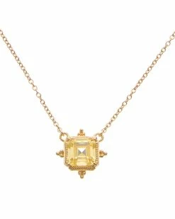 New 😀 Judith Ripka La Petite 14K Over Silver CZ Cushion Pendant Necklace 👩 Women Necklaces 🧨