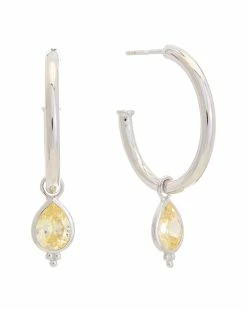Cheapest 🧨 Judith Ripka Watercolors Silver CZ Drop Hoops 👩 Women Earrings 👏