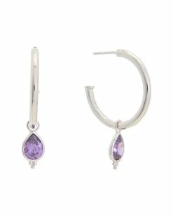Cheapest ⌛ Judith Ripka Watercolors Silver CZ Drop Hoops 👩 Women Earrings ⌛