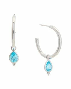 Best Sale ✨ Judith Ripka Watercolors Silver CZ Drop Hoops 👩 Women Earrings 🧨
