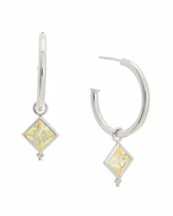 Hot Sale ✨ Judith Ripka Watercolors Silver CZ Drop Hoops 👩 Women Earrings 😀