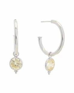 Deals 😉 Judith Ripka Watercolors Silver CZ Drop Hoops 👩 Women Earrings ✔️