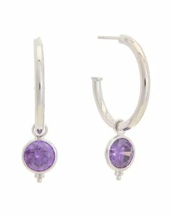 Promo 🎉 Judith Ripka Watercolors Silver CZ Drop Hoops 👩 Women Earrings 🛒