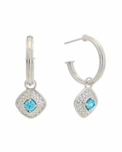 New 🔔 Judith Ripka Julian Silver CZ Charm Hoops 👩 Women Earrings 🤩