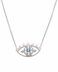 Wholesale 🛒 Judith Ripka Little Jewels Silver 0.64 Ct. Tw. Gemstone CZ Evil Eye Pendant Necklace 👩 Women Necklaces 🧨
