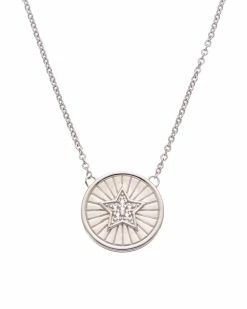 Outlet ⭐ Judith Ripka Little Jewels Silver 0.11 Ct. Tw. White Topaz Fluted Medallion Necklace 👩 Women Necklaces 🛒