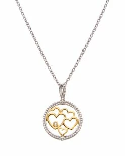 Best Sale 👍 Judith Ripka Little Jewels 14K Over Silver White Topaz Multi Heart Charm Necklace 👩 Women Necklaces 🛒