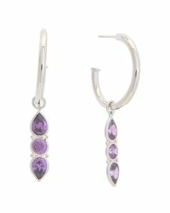 Deals 😍 Judith Ripka Watercolors Silver CZ Drop Hoops 👩 Women Earrings 😀
