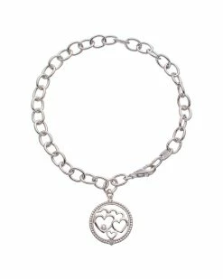 Hot Sale 🥰 Judith Ripka Little Jewels 14K Over Silver White Topaz Open Hearts Charm Bracelet 👩 Women Bracelets ✨