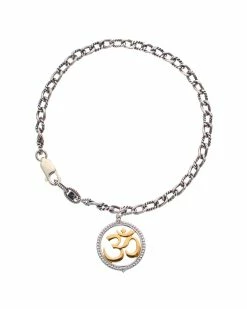 Cheapest 🤩 Judith Ripka Little Jewels 14K Over Silver White Topaz Om Charm Bracelet 👩 Women Bracelets 👍