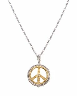 Top 10 ð Judith Ripka Little Jewels 14K & Silver Diamond Peace Sign Charm Necklace ð© Women Necklaces ð