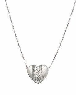 Budget 🎁 Judith Ripka Heart Link Silver White Topaz Heart Necklace 👩 Women Necklaces 🎁