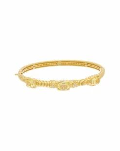 Cheapest ✨ Judith Ripka Legacy 14K Over Silver White Sapphire CZ Triple Stone Bangle Bracelet 👩 Women Bracelets ⌛