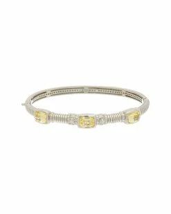 Budget 🎉 Judith Ripka Legacy Silver White Sapphire CZ Triple Stone Bangle Bracelet 👩 Women Bracelets 🤩