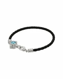 Discount 🔥 Judith Ripka Silver & Leather 2.12 Ct. Tw. Gemstone Bracelet 👩 Women Bracelets 🥰
