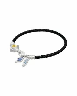 Promo ⭐ Judith Ripka Silver & Leather 1.33 Ct. Tw. Gemstone & CZ Bracelet 👩 Women Bracelets 😀