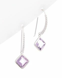 Deals ❤️ Judith Ripka Water Colors Silver Amethyst Drop Earrings 👩 Women 🔥