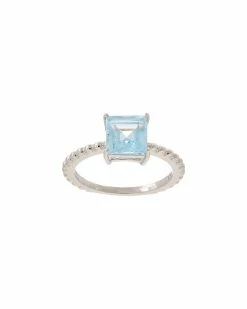 Outlet ⭐ Judith Ripka Water Colors Silver Blue Topaz Square Ring 👩 Women Rings 🎉
