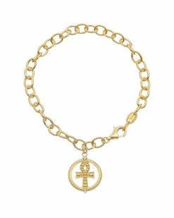 Cheapest ⭐ Judith Ripka Little Jewels 14K Over Silver White Topaz Ankh Charm Bracelet 👩 Women Bracelets 🎉
