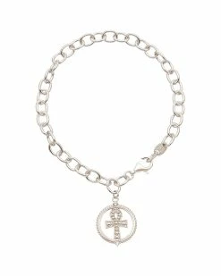 Best deal 💯 Judith Ripka Little Jewels Silver White Topaz Ankh Charm Bracelet 👩 Women Bracelets 🥰
