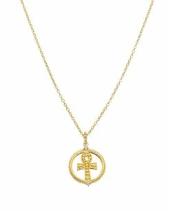 New ⌛ Judith Ripka Little Jewels 14K Over Silver White Topaz Ankh Charm Necklace 👩 Women Necklaces ⌛