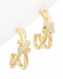 New 🤩 Judith Ripka Aura 14K Over Silver White Topaz Braided Crisscross Hoops 👩 Women Earrings 🔥