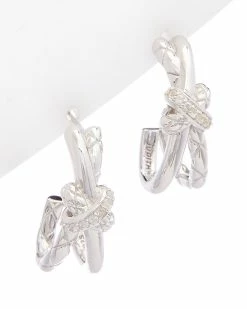 Wholesale ✔️ Judith Ripka Aura Silver White Topaz Braided Crisscross Hoops 👩 Women Earrings 🎁