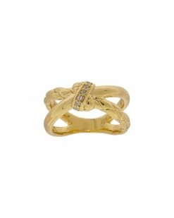 Discount 🤩 Judith Ripka Aura 14K Over Silver White Topaz Braided Crisscross Ring 👩 Women Rings 🔥