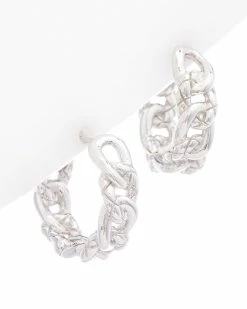 Brand new 👍 Judith Ripka Aura Silver Curb Link Hoops 👩 Women Earrings ⌛