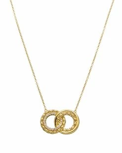 Coupon 🔔 Judith Ripka Aura 14K Over Silver White Topaz Interlocking Pendant Necklace 👩 Women Necklaces 🧨