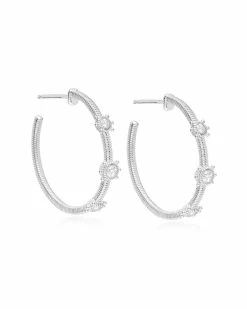 Cheapest ❤️ Judith Ripka Lore Silver CZ Hoops 👩 Women Earrings ⌛