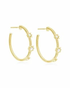 New 🔥 Judith Ripka Lore 14K Over Silver Hoops 👩 Women Earrings ⭐