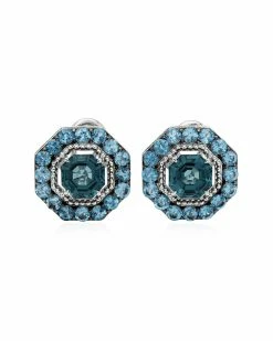New ✨ Judith Ripka Casablanca Silver Gemstone Button Earrings 👩 Women ⌛