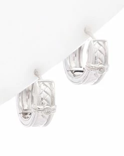 Best Sale 👍 Judith Ripka Cavallo Silver White Topaz Braided Huggie Hoops 👩 Women Earrings 🛒