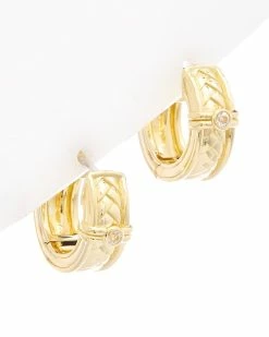 Best deal 😉 Judith Ripka Cavallo 14K Over Silver White Topaz Braided Huggie Hoops 👩 Women Earrings ⭐