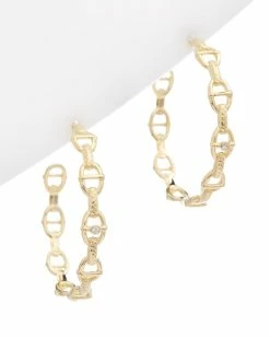 Discount 👏 Judith Ripka Cavallo 14K Over Silver White Topaz Large Hoops 👩 Women Earrings 🎉