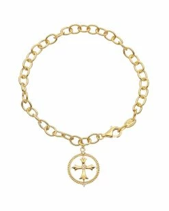 Cheap 🎁 Judith Ripka Little Jewels 14K Over Silver White Topaz Cross Charm Bracelet 👩 Women Bracelets ✨
