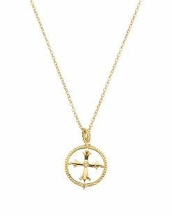Promo ❤️ Judith Ripka Little Jewels 14K Over Silver White Topaz Cross Charm Necklace 👩 Women Necklaces ⭐