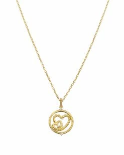 Best Sale 😀 Judith Ripka Little Jewels 14K Over Silver White Topaz Double Heart Charm Necklace 👩 Women Necklaces 🔥