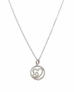 Deals 😉 Judith Ripka Little Jewels Silver White Topaz Double Heart Charm Necklace 👩 Women Necklaces 😀