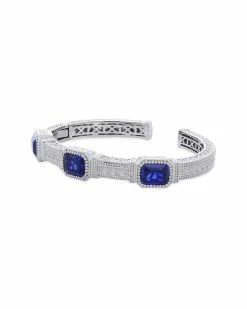 Best deal 💯 Judith Ripka Estate Silver Blue Corundum Cuff Bracelet 👩 Women Bracelets 🛒