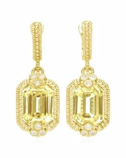 Best Sale 🧨 Judith Ripka Estate 14K Over Silver White Sapphire CZ Earrings 👩 Women 🌟