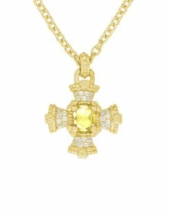 Top 10 😀 Judith Ripka Estate 14K Over Silver White Topaz CZ Maltese Cross Pendant Necklace 👩 Women Necklaces 👏